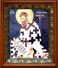 Икона Афанасий Великий в киоте с басмой Виноградная Лоза (UV-печать)(30127)