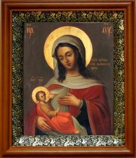 Барловская икона Божьей Матери в киоте с басмой Виноградная Лоза (UV-печать)(30136)