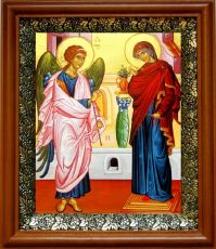 Икона Благовещение Пресвятой Богородицы в киоте с басмой Виноградная Лоза (UV-печать)(30137)