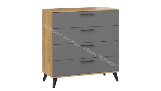 Комод «Нео» с опорами Черный матовый, Дуб Крафт золотой, Серый графит
