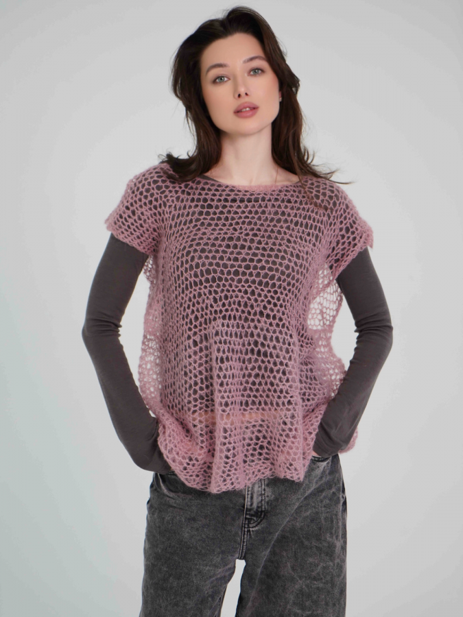 Паутинка из шелка розовая с коротким рукавом