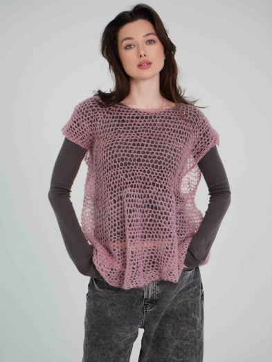 Паутинка из шелка розовая с коротким рукавом