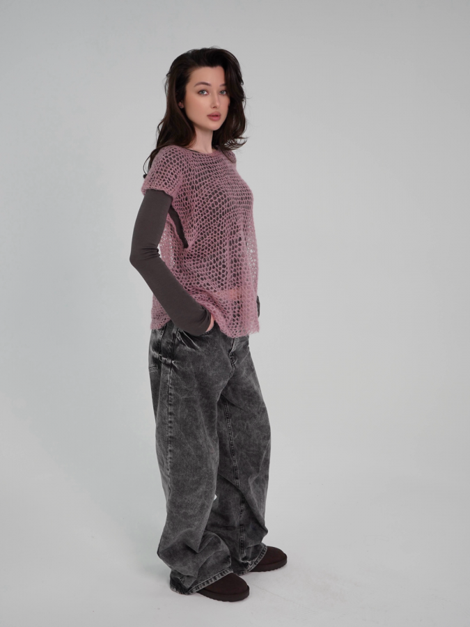 Паутинка из шелка розовая с коротким рукавом