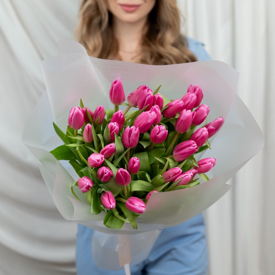 Тюльпаны ярко-розовые 35шт