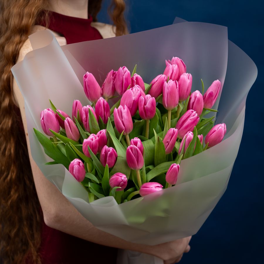 Тюльпаны розовые насыщенные 35шт