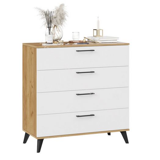 Комод «Нео» с опорами Черный матовый, Дуб Крафт золотой, Белый