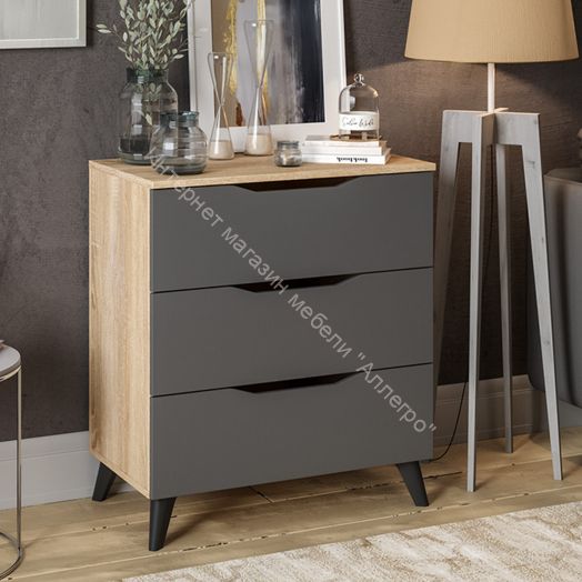Комод тип 3 с опорами Черный матовый, Дуб Сонома, Графит серый