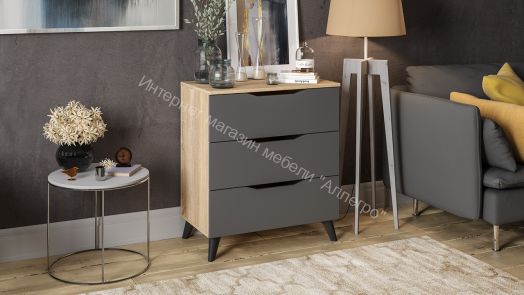 Комод тип 3 с опорами Черный матовый, Дуб Сонома, Графит серый