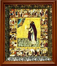 Икона Варлаам Хутынский в киоте с басмой Виноградная Лоза (UV-печать)(30155)