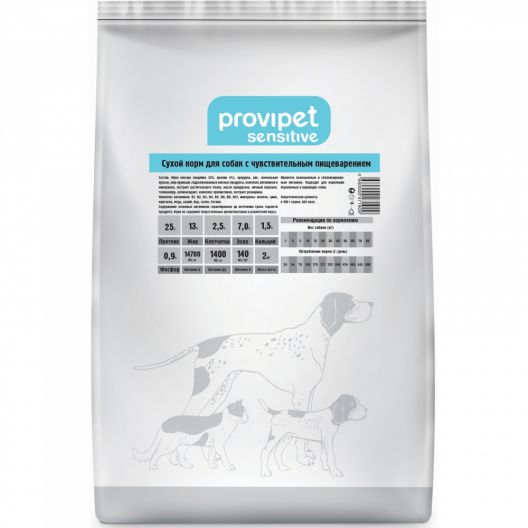 Корм Provipet для собак с чувствительным пищеварением с индейкой и кроликом, 2 кг