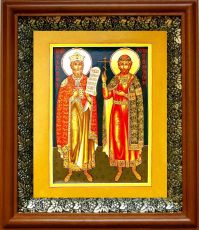 Икона Владимир Ржевский и князь Владимир в киоте с басмой Виноградная Лоза (UV-печать)(30193)
