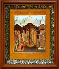 Икона Воздвижение креста Господня в киоте с басмой Виноградная Лоза (UV-печать)(30199)