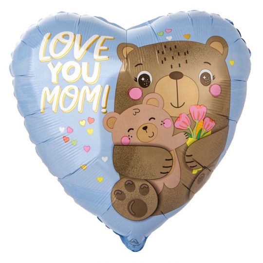 Сердце Любимая мамочка с медвежонком шар фольгированный с гелием