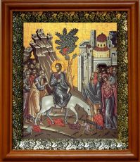 Икона Вход Господень в Иерусалим в киоте с басмой Виноградная Лоза (UV-печать)(30224)