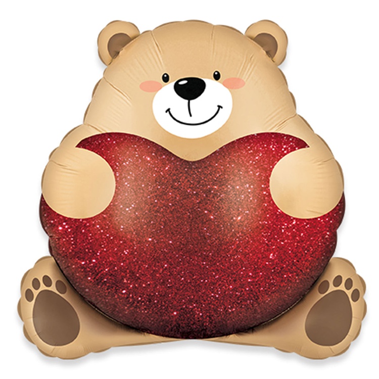 Мишка с сердечком 1 шар фигурный фольгированный с гелием