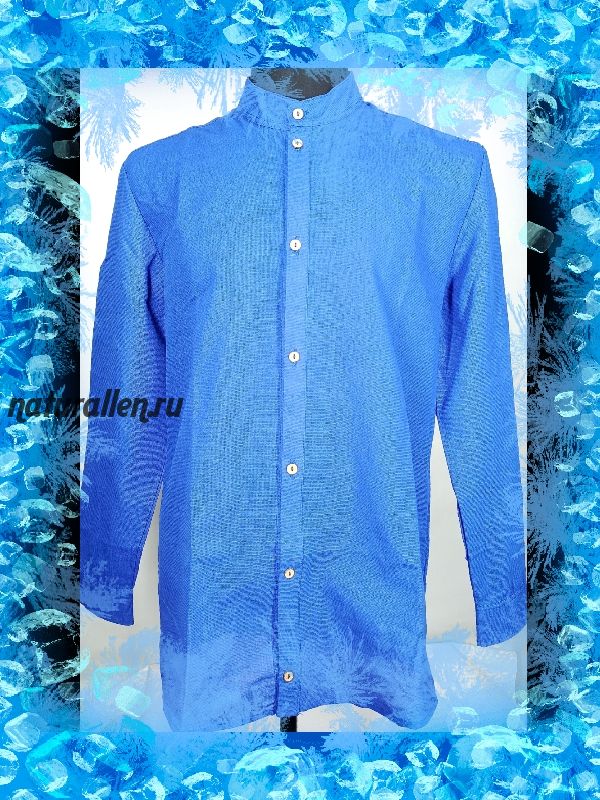 Сорочка мужская льняная  длинный рукав Васильковая