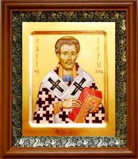 Икона Герман Константинопольский в киоте с басмой Виноградная Лоза (UV-печать)(30257)
