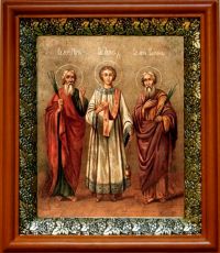 Икона Гурий, Самон и Авив в киоте с басмой Виноградная Лоза (UV-печать)(33060)