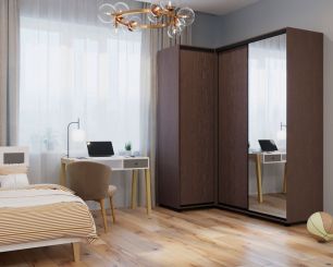 Шкаф-купе -PRIME CORNER Угловой ОРС12-6.D (1806*1205*2300мм), Венге темный/Белый шелк