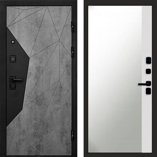 Входная дверь Termo-door Авангард Бетон - Широкое Зеркало Фацет Белый софт
