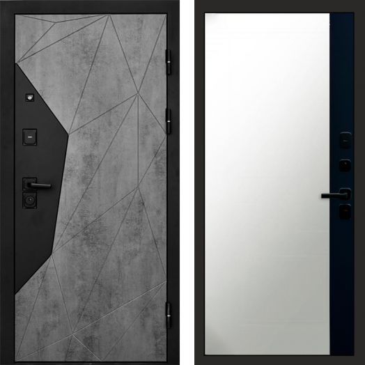 Входная дверь Termo-door Авангард Бетон - Широкое Зеркало Фацет Черный кварц