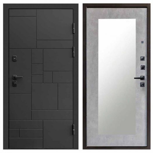 Входная дверь Termo-door Квадро Black - Зеркало триумф Бетон светлый