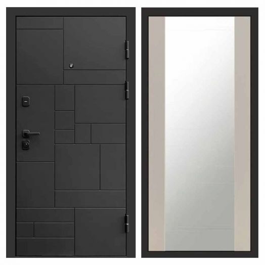 Входная дверь Termo-door Квадро Black - Зеркало Слоновая кость