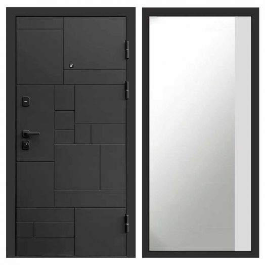 Входная дверь Termo-door Квадро Black - Широкое Зеркало Фацет Белый софт