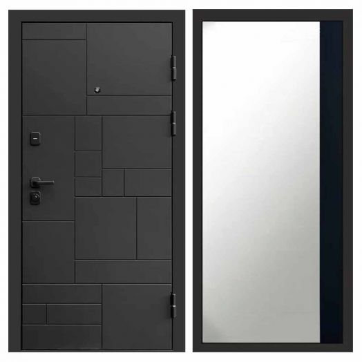 Входная дверь Termo-door Квадро Black - Широкое Зеркало Фацет Черный кварц