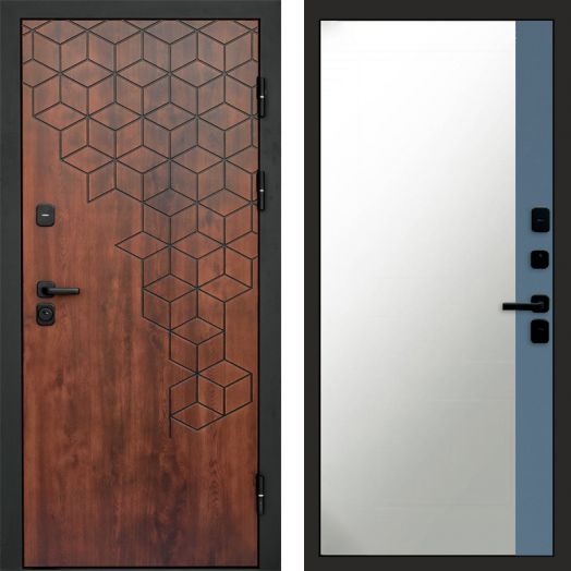 Входная дверь Termo-door Спейс Дуб патина - Широкое Зеркало Фацет Грей софт