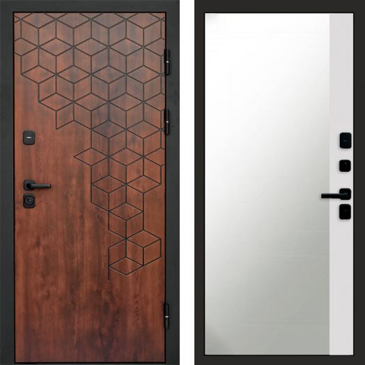 Входная дверь Termo-door Спейс Дуб патина - Широкое Зеркало Фацет Белый софт