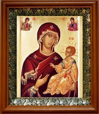 Икона Душеспасительница (Психосострия) в киоте с басмой Виноградная Лоза (UV-печать)(30335)