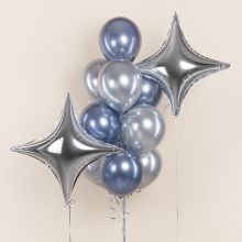 БУКЕТ ШАРОВ "СИРИУС" СЕРЕБРО  С ГЕЛИЕМ.