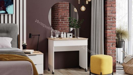 Стол с зеркалом «Diamond» тип 2 Дуб Сонома, Белый Ясень