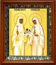 Икона Елизавета и Варвара в киоте с басмой Виноградная Лоза (UV-печать)(30377)