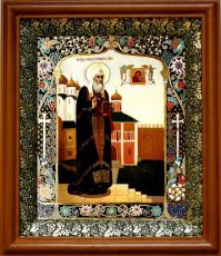 Икона Ермоген, патриарх Московский в киоте с басмой Виноградная Лоза (UV-печать)(30385)