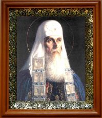 Икона Ермоген, патриарх Московский в киоте с басмой Виноградная Лоза (UV-печать)(30386)