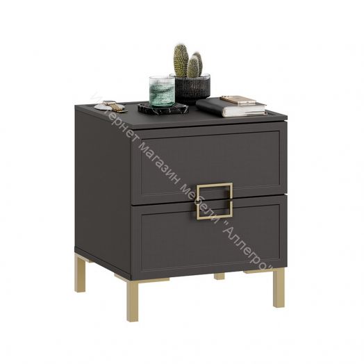 Тумба прикроватная «Стелла» с опорами Золото розовое, Серый вулкан, Фон серый