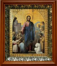 Икона Иисус Христос и дети в киоте с басмой Виноградная Лоза (UV-печать)(30424)