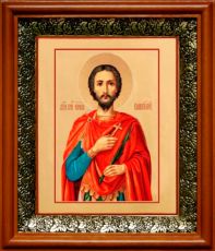 Икона Иоанн Воин в киоте с басмой Виноградная Лоза (UV-печать)(33084)