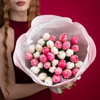 Белые и розовые тюльпаны 35 штук