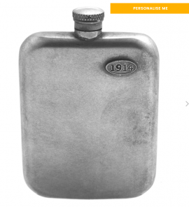 Фляжка из британского пьютера прямоугольная -Винтажная времен Первой Мировой Войны 1914 Vintage 6oz Pewter Hip Flask