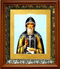 Икона Иосиф Волоцкий в киоте с басмой Виноградная Лоза (UV-печать)(30479)