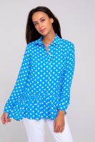Блузка с длинным рукавом и баской 320NAV [голубой+горох]