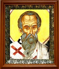 Икона Ипатий Гангрский в киоте с басмой Виноградная Лоза (UV-печать)(30484)