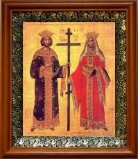 Икона Константин и Елена в киоте с басмой Виноградная Лоза (UV-печать)(30534)