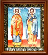 Икона Косьма и Дамиан в киоте с басмой Виноградная Лоза (UV-печать)(30540)