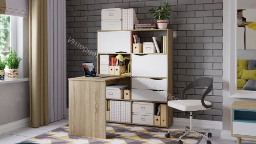 Стол письменный тип 7 Дуб Сонома, Белый Ясень