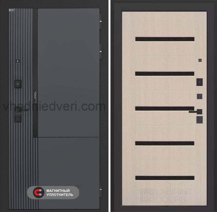 Входная дверь Лабиринт Лаб 2 Про - 01 Беленый дуб, стекло черное