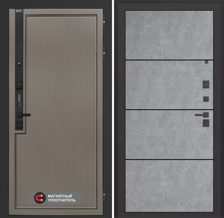 Входная дверь Лабиринт Лаб 1 Про - 25 Бетон светлый (черная вставка)